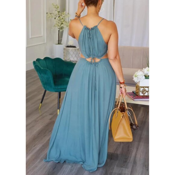 Womens Summer Dress Boho Maxi Halter Backless Beach Vacation Outfit - Picture 4 of 6